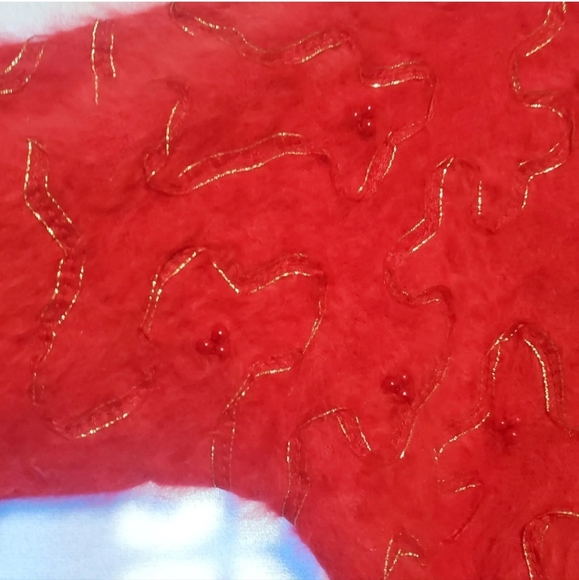 Vintage Gee Gee 80s LG Red Angora Lavish Sweater Pullover Ribbon Beaded W19 - Picture 9 of 15